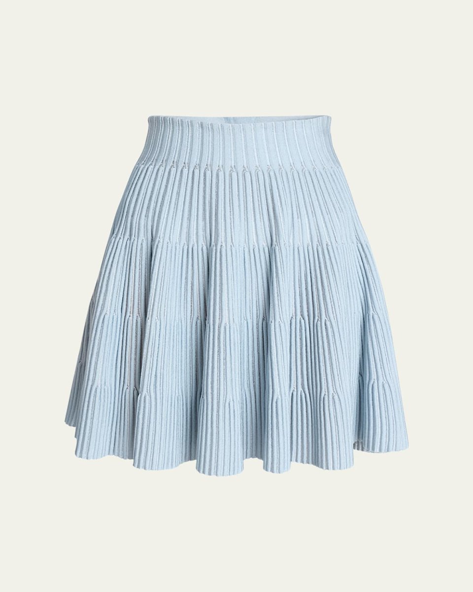 Pleated Knit Flare Mini Skirt